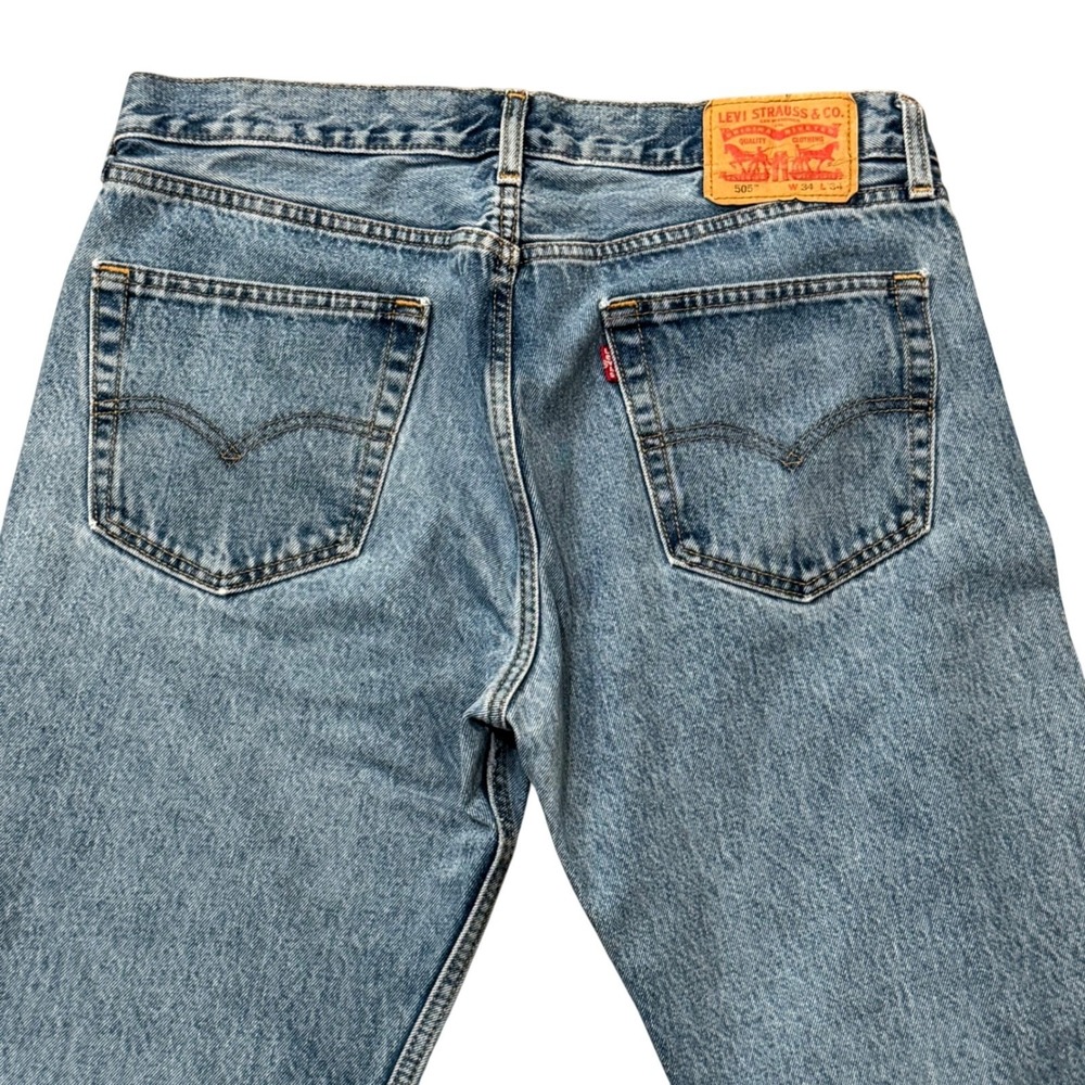 Levis 505 Regular Fit Straight Leg Blue‎ Denim Jeans Mens 34x34 Medium Wash - Picture 3 of 10